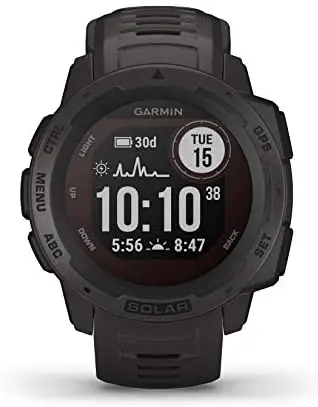 Garmin Instinct Solar Smartwatch GPS impermeabile, Funzione ricarica solare per un massimo di 54 giorni di batteria, Funzioni sportive&fitness, Misurazione polso e notifiche smartphone, Grafite