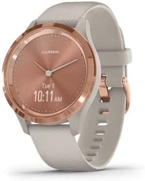 Garmin Vivomove 3S Smartwatch ibrido con lancette dell'orologio reali e display touchscreen nascosto, silicone sabbia chiaro con hardware oro rosa 39 mm