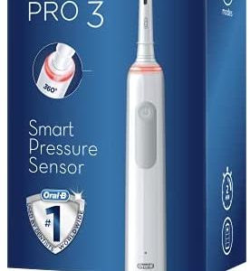 Oral-B Pro 3-3000 Spazzolino Elettrico 3 Modalità di spazzolamento, Sensore di Pressione, Azione Sbiancante, Ideale per Denti Sensibili 1 Testina, Batteria Litio, Idea Regalo, Bianco