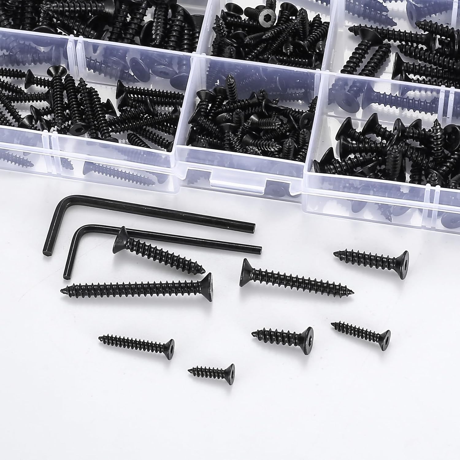 245 Pcs M3 M4 Wood screws, assortments of self -tapping screws for wood, set of flat head screws, flared head screws with built -in hexagon, kit of plastic plastic sheet metal
