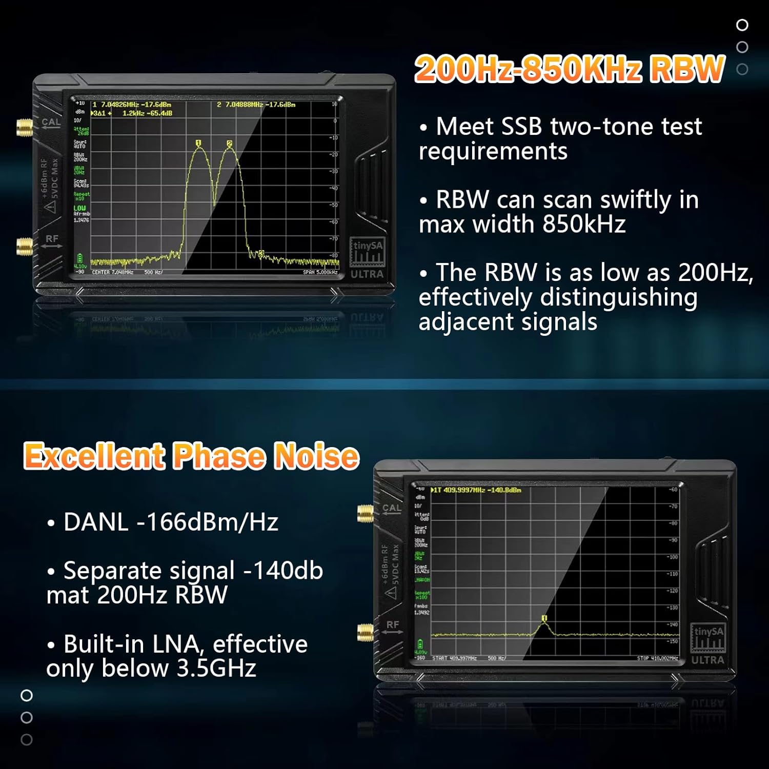 Aursinc Tinysa Ultra+ ZS406 Specrum analyzer with mitigating 50W, 100khz-5.4GHz 4 inches portable frequency analyzer with 32GB card, 2 in 1 MF/HF/VHF ET ADVANNUATEUR 25W input signal.