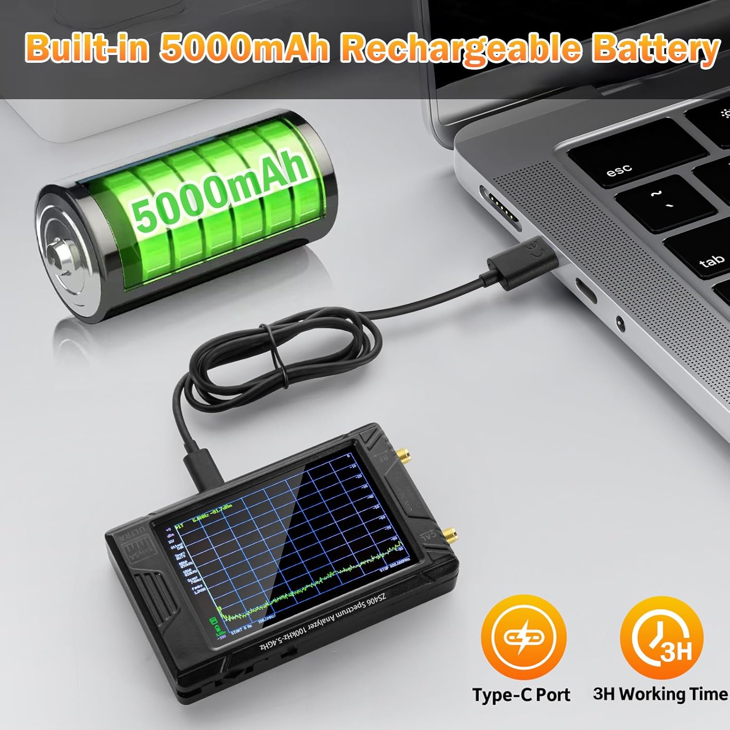 Aursinc Tinysa Ultra+ ZS406 Specrum analyzer with mitigating 50W, 100khz-5.4GHz 4 inches portable frequency analyzer with 32GB card, 2 in 1 MF/HF/VHF ET ADVANNUATEUR 25W input signal.
