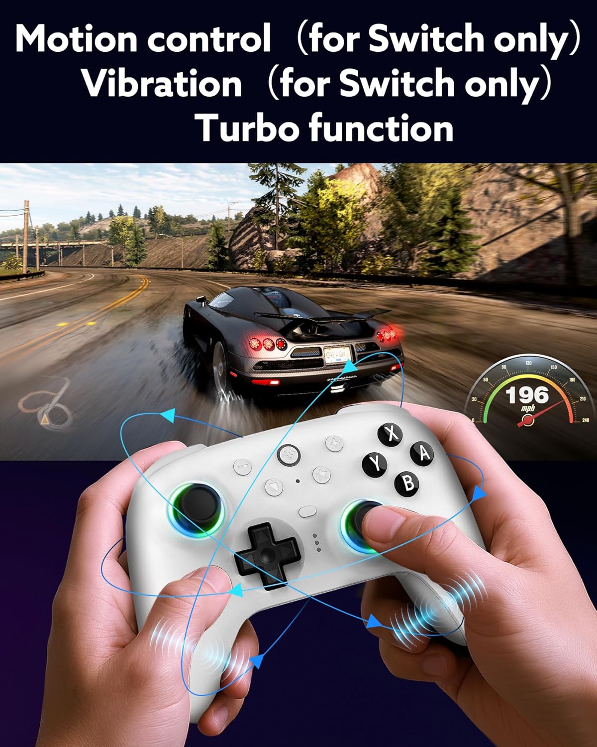 Bluetooth 8BitDo Controller Ultimate 2 for Switch 2, Switch, Windows PC, Joystick TMR update, RGB Fire Ring, Tactile Trillets Commutable Hall Effect, Vibration, L4/R4 Remoneable, White