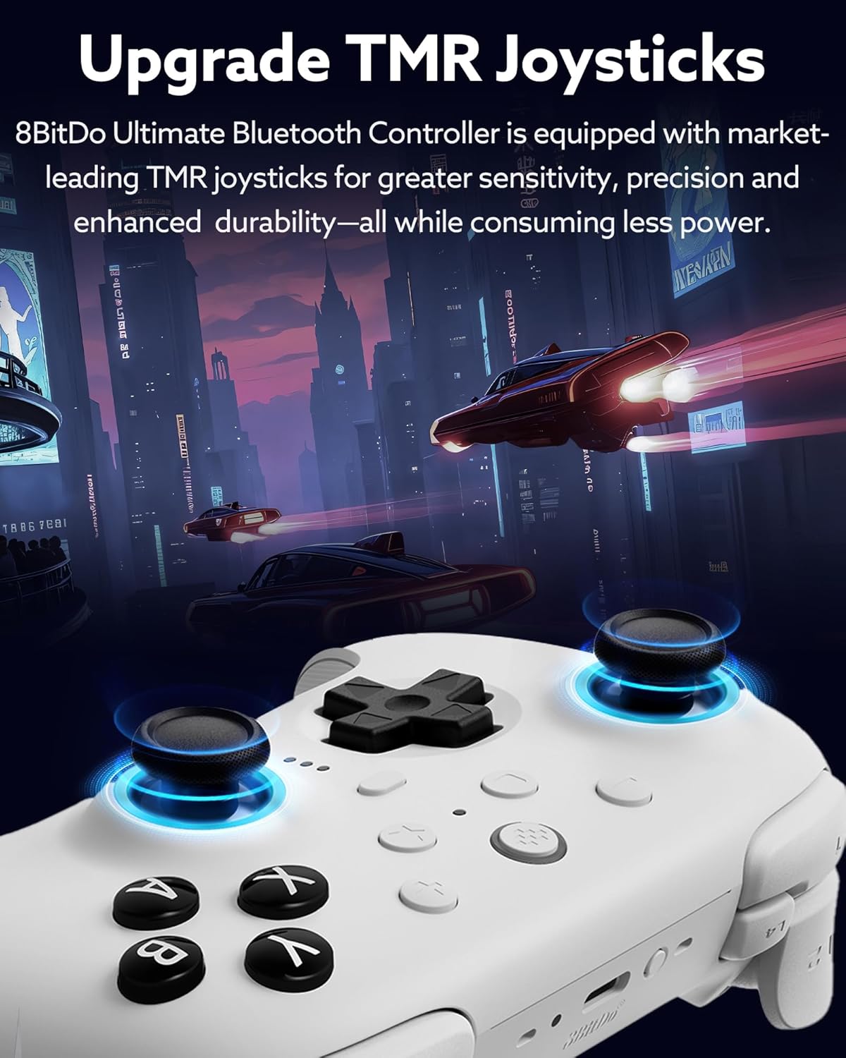Bluetooth 8BitDo Controller Ultimate 2 for Switch 2, Switch, Windows PC, Joystick TMR update, RGB Fire Ring, Tactile Trillets Commutable Hall Effect, Vibration, L4/R4 Remoneable, White