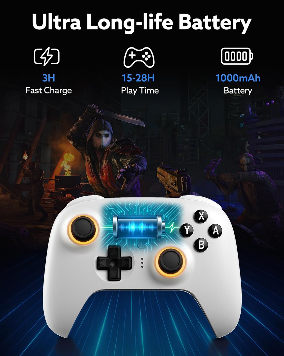 Bluetooth 8BitDo Controller Ultimate 2 for Switch 2, Switch, Windows PC, Joystick TMR update, RGB Fire Ring, Tactile Trillets Commutable Hall Effect, Vibration, L4/R4 Remoneable, White