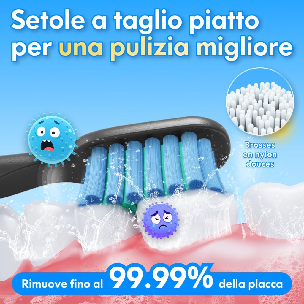 Children's electric toothbrush 3-6-18 years of electric brush girl baby boy with timer, habits stickers and 4 soft heads (black astronaut) astronaut (black) 1 unit (pack of 1)