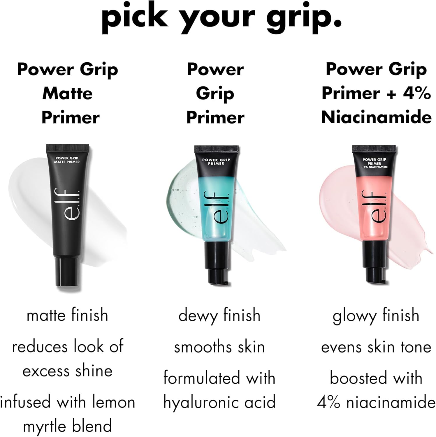 Elf Power Grip Primer + 4% Niacinamide, Gel-based moisturizing face primer, uniform and illuminates the skin, makes the make-up adhere, vegan product and not tested on animals, 24 ml (0.811 fl oz) power grip primer + niacinamide