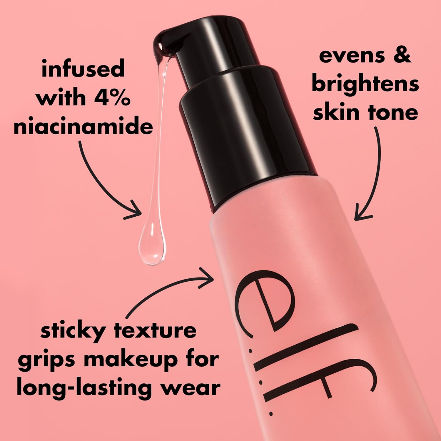 Elf Power Grip Primer + 4% Niacinamide, Gel-based moisturizing face primer, uniform and illuminates the skin, makes the make-up adhere, vegan product and not tested on animals, 24 ml (0.811 fl oz) power grip primer + niacinamide