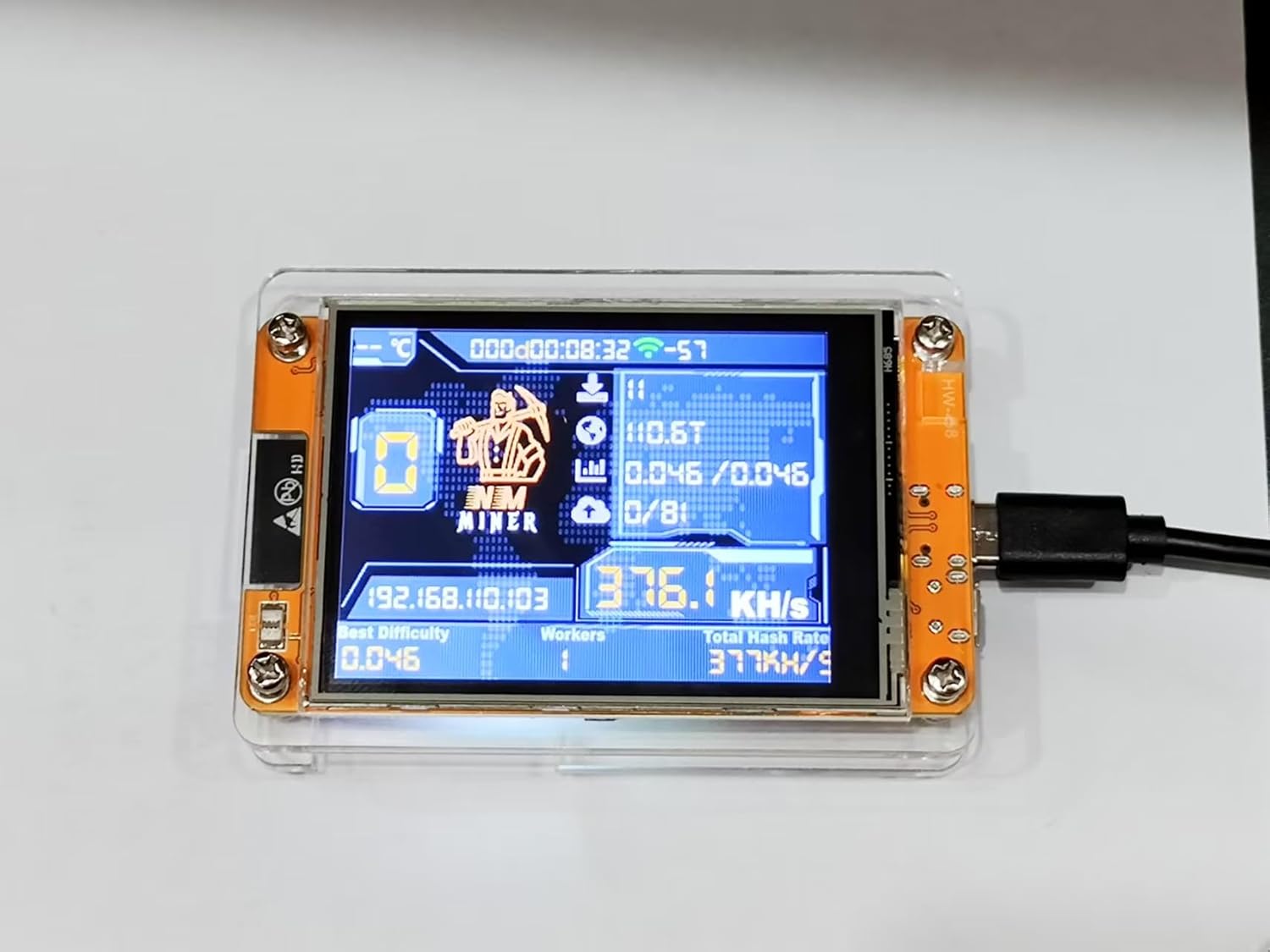 Genérico Miner of Bitcoin BTC USB Nminer | 375k/hs hashrate | Intelligent 2.8 "| Cryptocurrency mining machine only Lottery | Better than Nerd Miner V2/V3