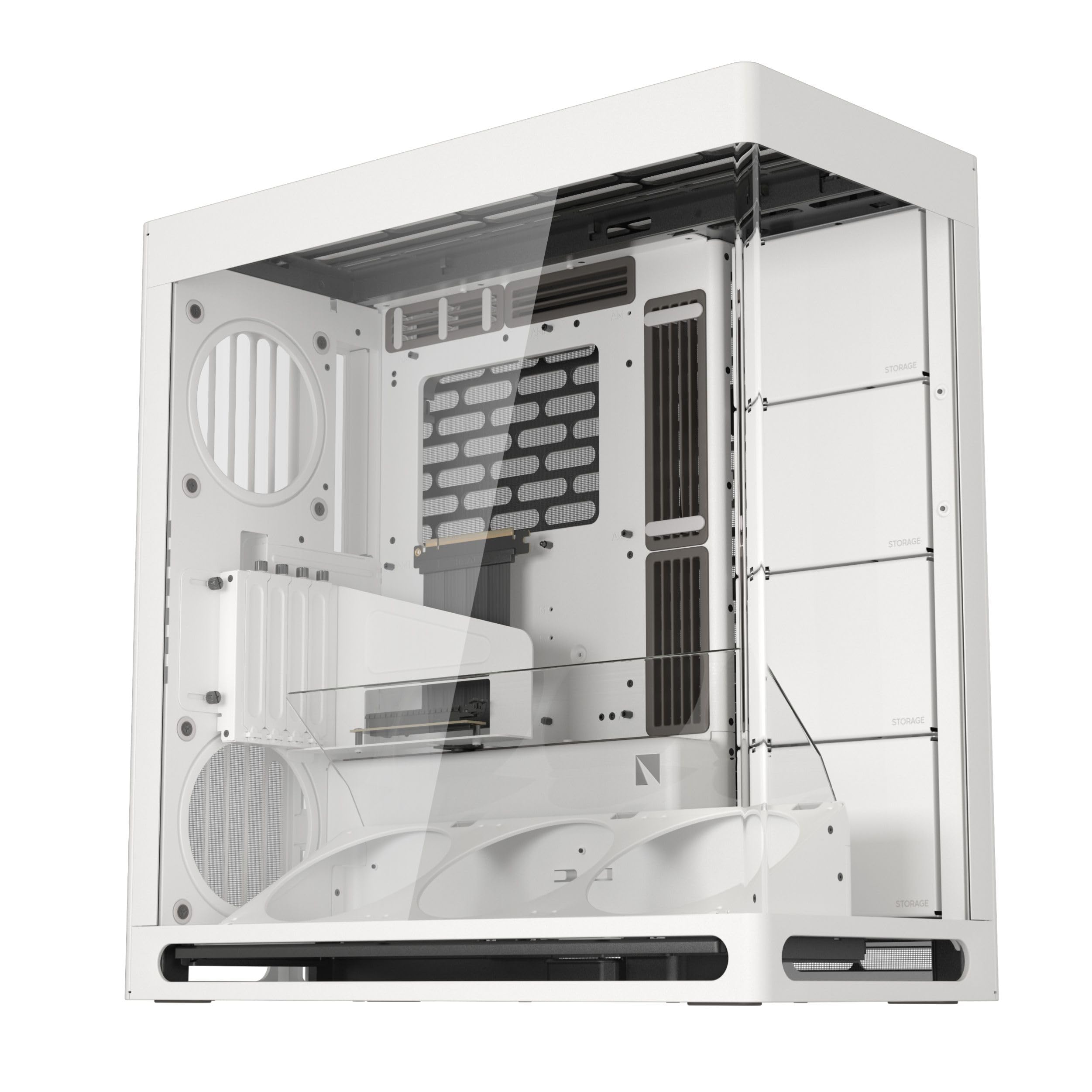 HAVN HS 420 VGPU Dual-Chamber Mid Tower ATX PC Case White | PCIe 5.0 Vertical GPU Kit, 11x 140mm Fan Slots & 2X 420mm Radiator Support, SimpliCable Cable Management, Tempered Glass, PWM Fan Hub White Vertical GPU Mount