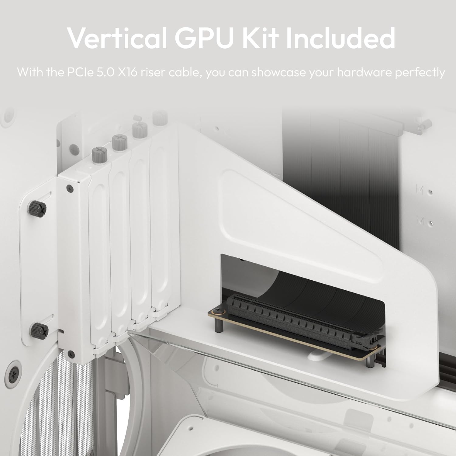 HAVN HS 420 VGPU Dual-Chamber Mid Tower ATX PC Case White | PCIe 5.0 Vertical GPU Kit, 11x 140mm Fan Slots & 2X 420mm Radiator Support, SimpliCable Cable Management, Tempered Glass, PWM Fan Hub White Vertical GPU Mount