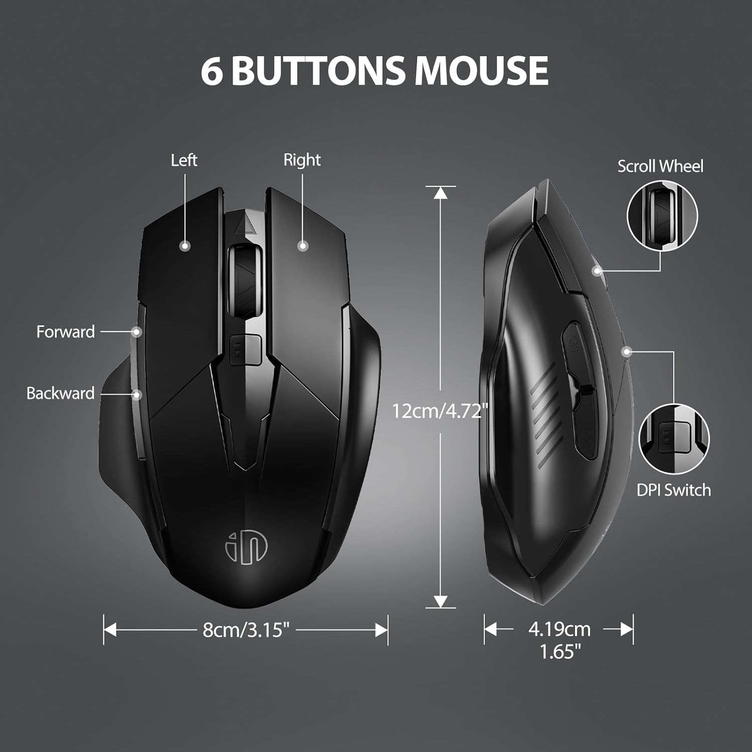 INPHIC Wireless Mouse Rechargeable, Upgraded Visible Battery, 2400 DPI, Silent Ergonomic Computer Wireless Mouse for Laptop, Mac, PC etc.