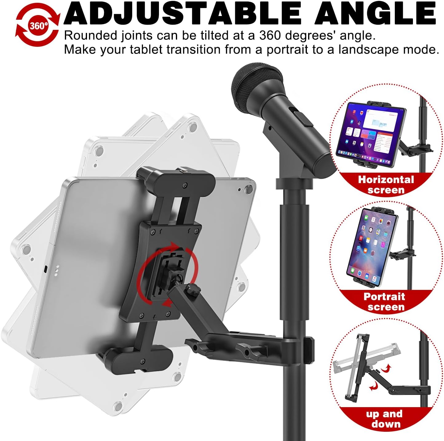 Jubor Tablet support for microphone, 360 ° adjustable auction tablet, support iPad music for iPad, iPad Pro, iPad mini, iPad Air, smartphone 4.7-13.5 "
