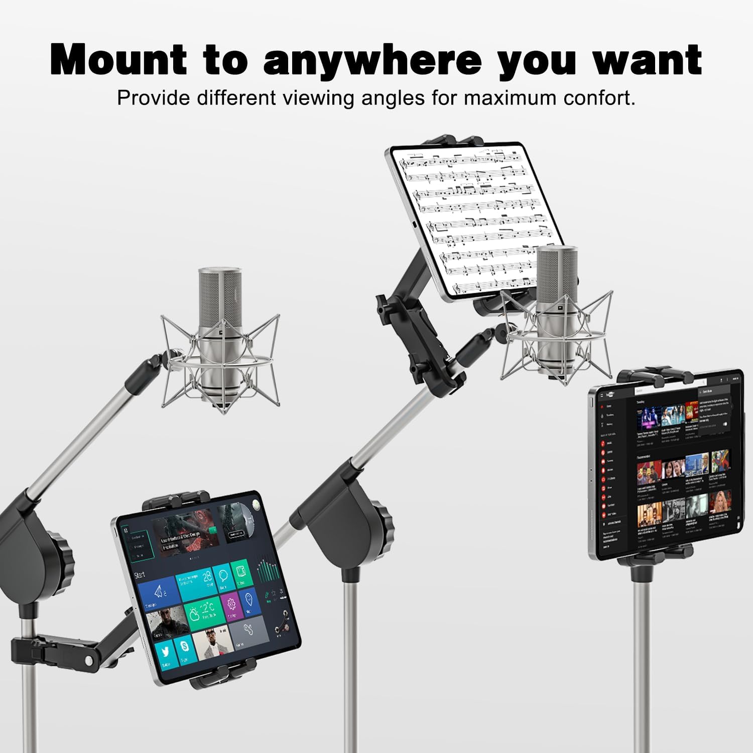 Jubor Tablet support for microphone, 360 ° adjustable auction tablet, support iPad music for iPad, iPad Pro, iPad mini, iPad Air, smartphone 4.7-13.5 "