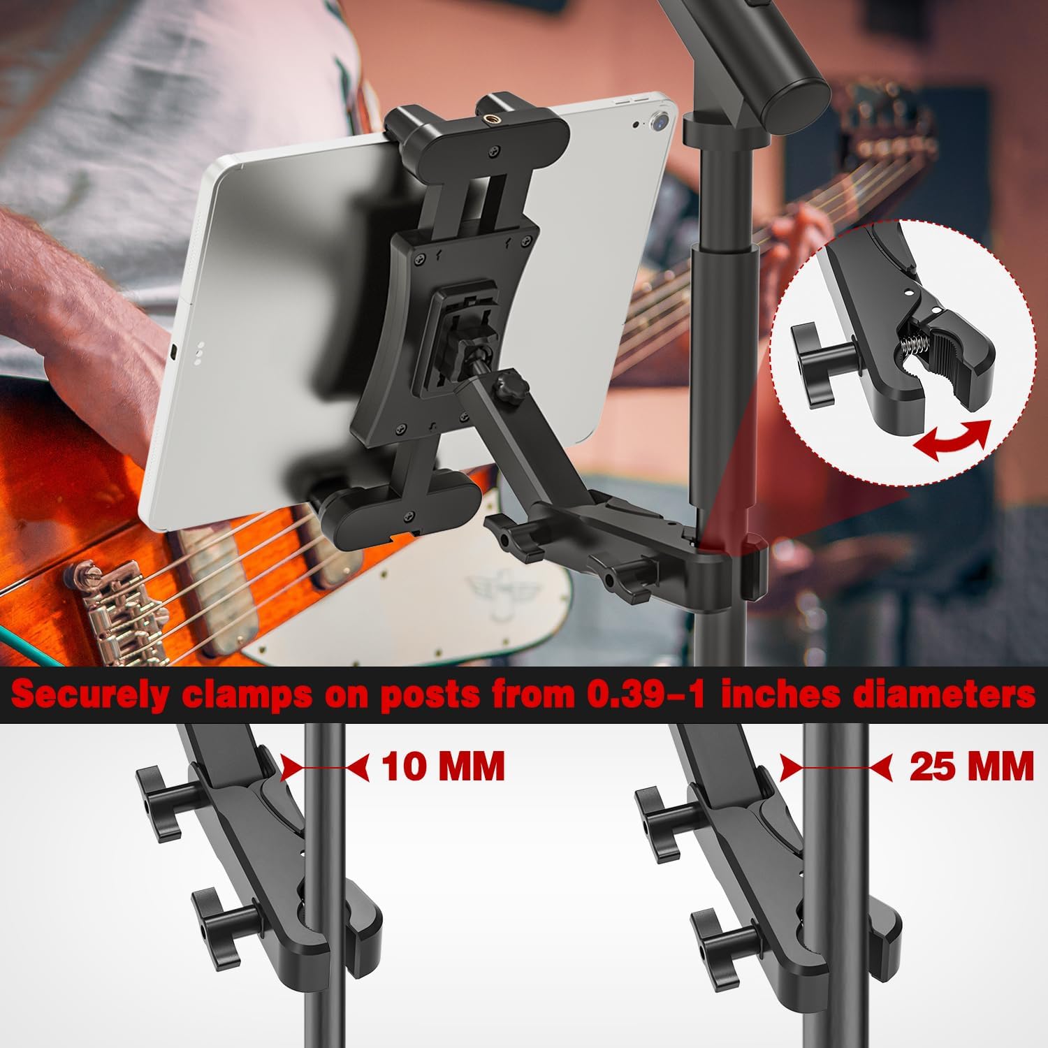 Jubor Tablet support for microphone, 360 ° adjustable auction tablet, support iPad music for iPad, iPad Pro, iPad mini, iPad Air, smartphone 4.7-13.5 "