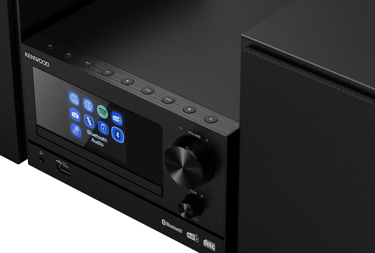 Kenwood, micro hifi system stereo M-7000s, with radio receiver from the Internet, DAB+ or FM, CD player and USB socket, Spotify and Bluetooth connection, Podcast-Player, Radiosveglia function, Black