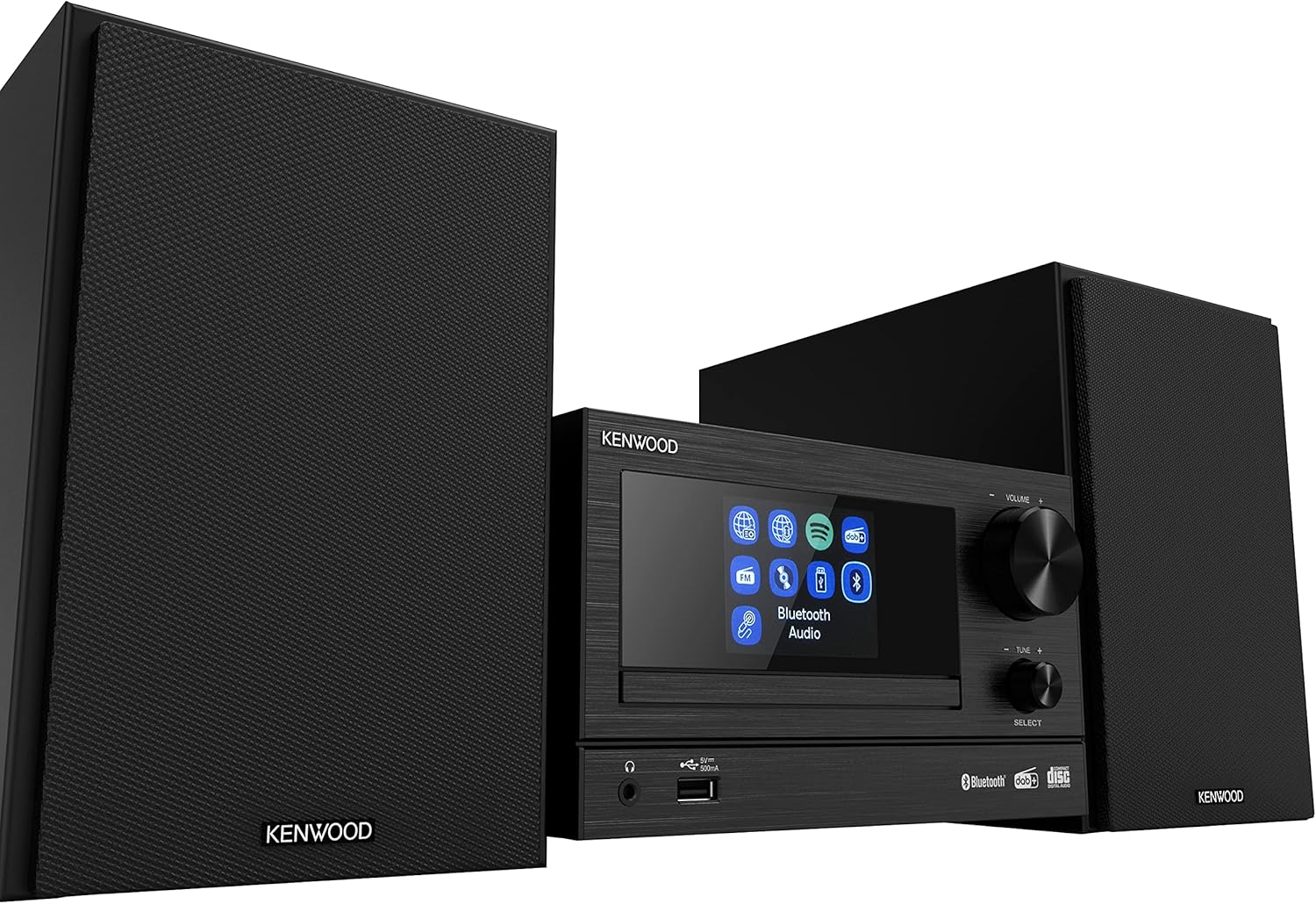 Kenwood, micro hifi system stereo M-7000s, with radio receiver from the Internet, DAB+ or FM, CD player and USB socket, Spotify and Bluetooth connection, Podcast-Player, Radiosveglia function, Black