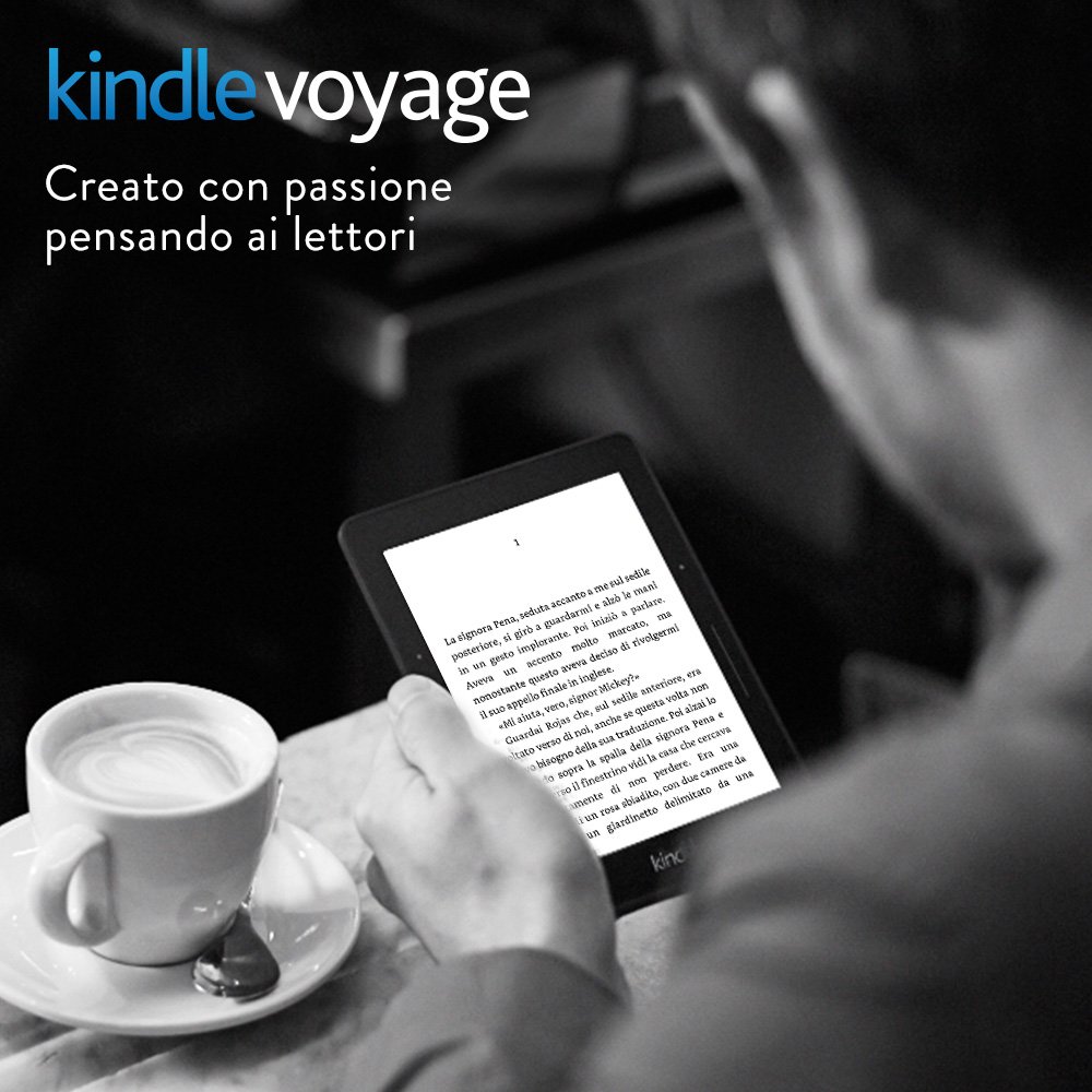 Kindle Voyage 3G Refuel certified, 6 '' high resolution screen (300 ppi) with integrated light with automatic adjustment, Voltapagina sensors, 3G Free + Wi-Fi + 3G Wi-Fi