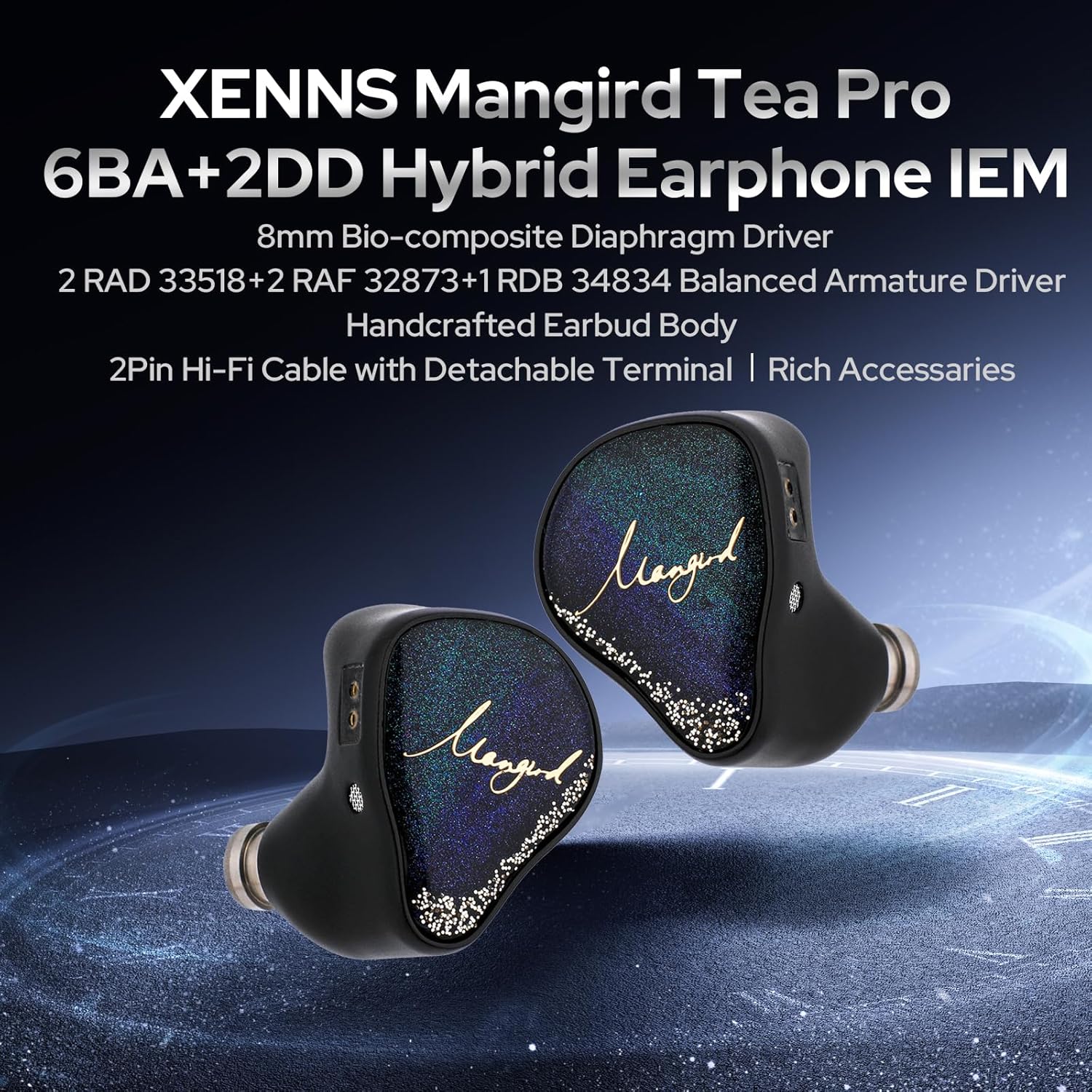 Linsoul Xenns Mangird Te Pro in Ear Monitor, 6ba+2DD Hybrid Earphone Iem, Wired Gaming Earbuds with Detachable Iem Cable For Musician Audiophile