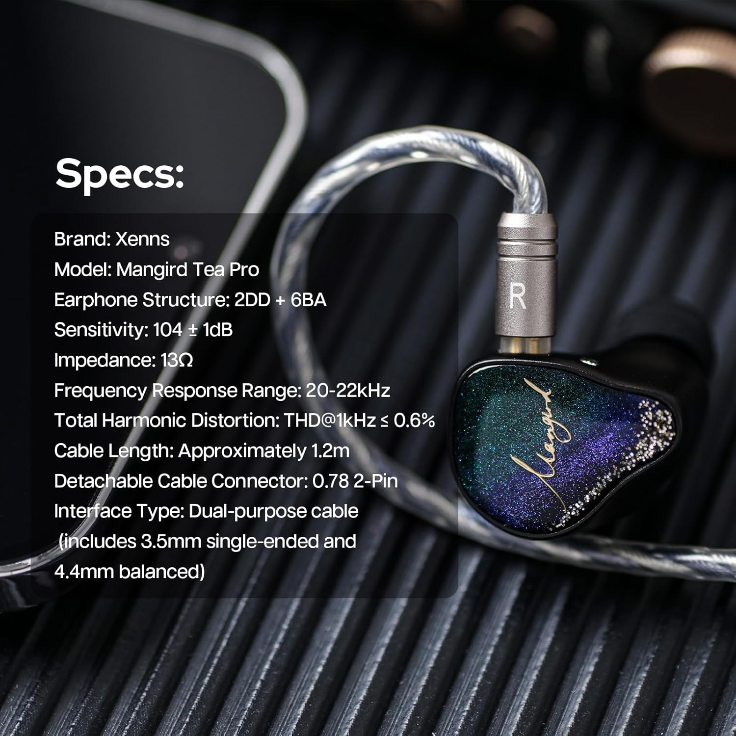 Linsoul Xenns Mangird Te Pro in Ear Monitor, 6ba+2DD Hybrid Earphone Iem, Wired Gaming Earbuds with Detachable Iem Cable For Musician Audiophile