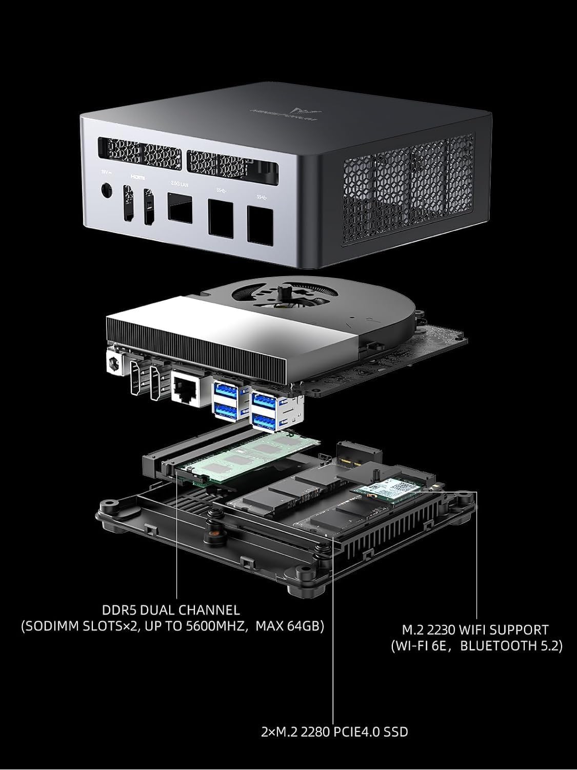 Minisforum Venus Um790 Pro Mini PC AMD Ryzen 9 7940HS JUSQU'à 5.2 GHz 64 GO DDR5 1 A SSD with AMD Radeon 780m, 4x USB3.2, 2x 2x, 2x HDMI 2.1, 2x PCIe4.0, Wi-Fi 6E /BT5.3, RJ45 2.5 G Um790 Pro 64 /1TB