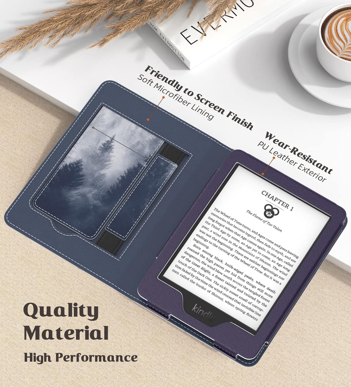 Moko Case for New Kindle of 6 "(11th generation, 2024/2022)/(10a/8th Generation, 2019/2016), Conchiglia cover in PU Iloralo with Wake/Sleep Auto Function for Kindle 2024, Gray Forest