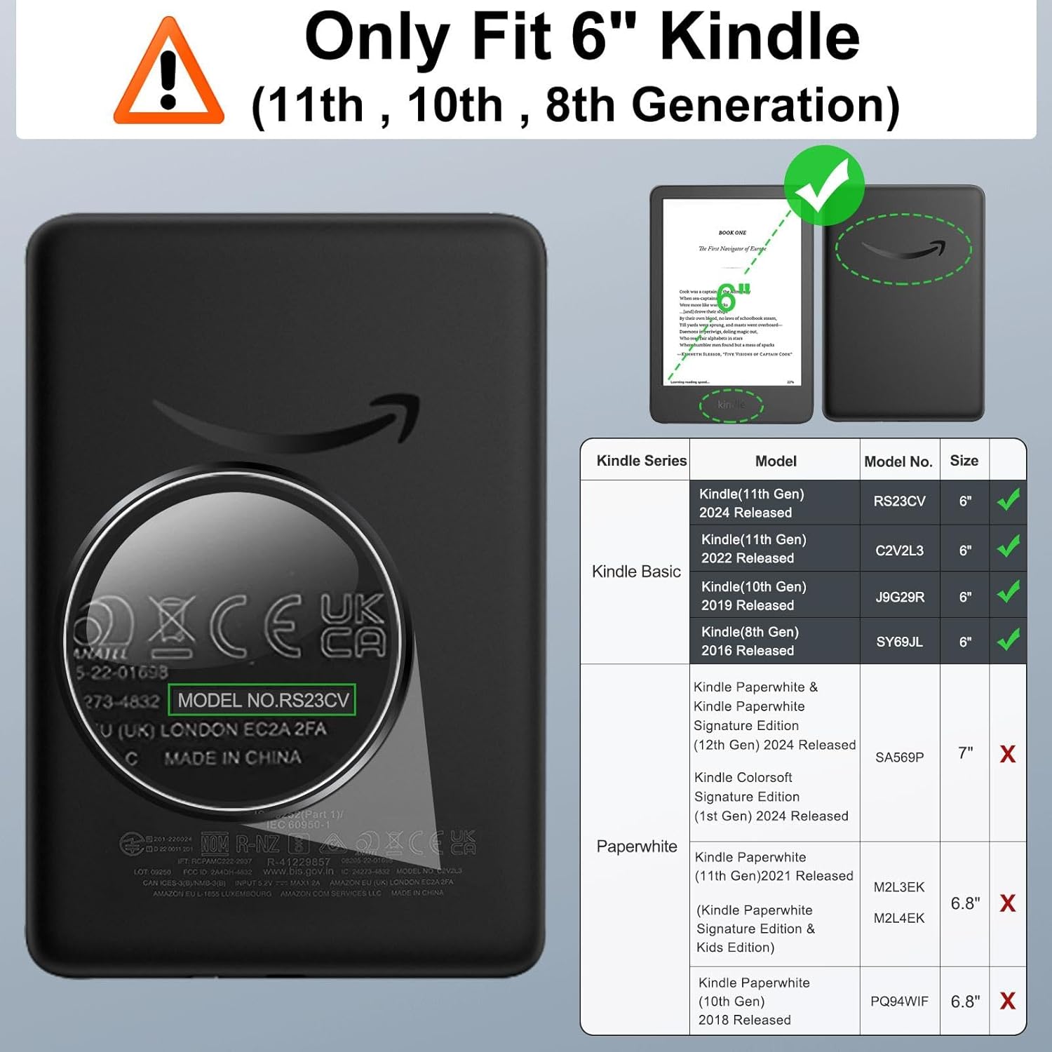 Moko Case for New Kindle of 6 "(11th generation, 2024/2022)/(10a/8th Generation, 2019/2016), Conchiglia cover in PU Iloralo with Wake/Sleep Auto Function for Kindle 2024, Gray Forest