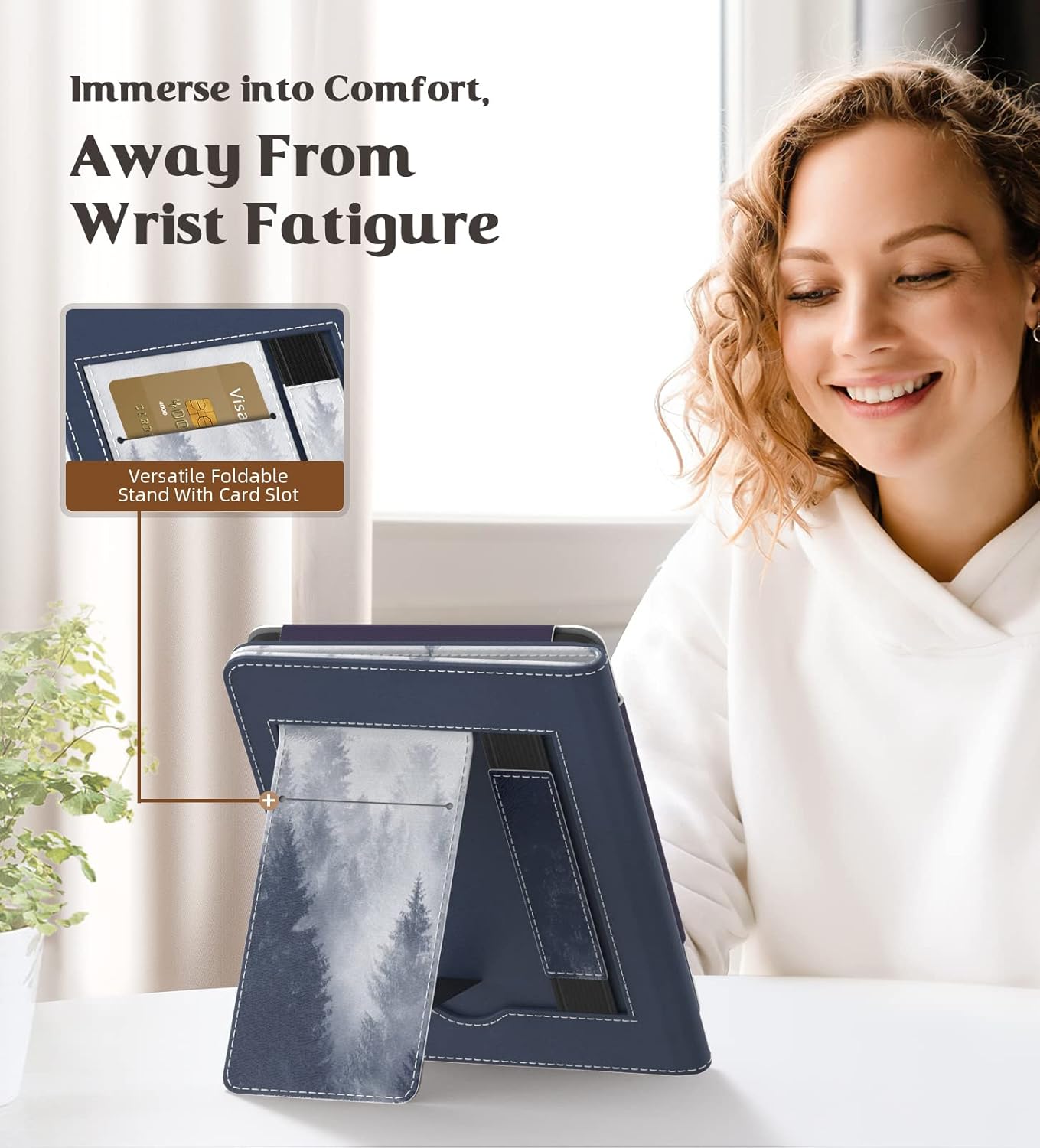 Moko Case for New Kindle of 6 "(11th generation, 2024/2022)/(10a/8th Generation, 2019/2016), Conchiglia cover in PU Iloralo with Wake/Sleep Auto Function for Kindle 2024, Gray Forest