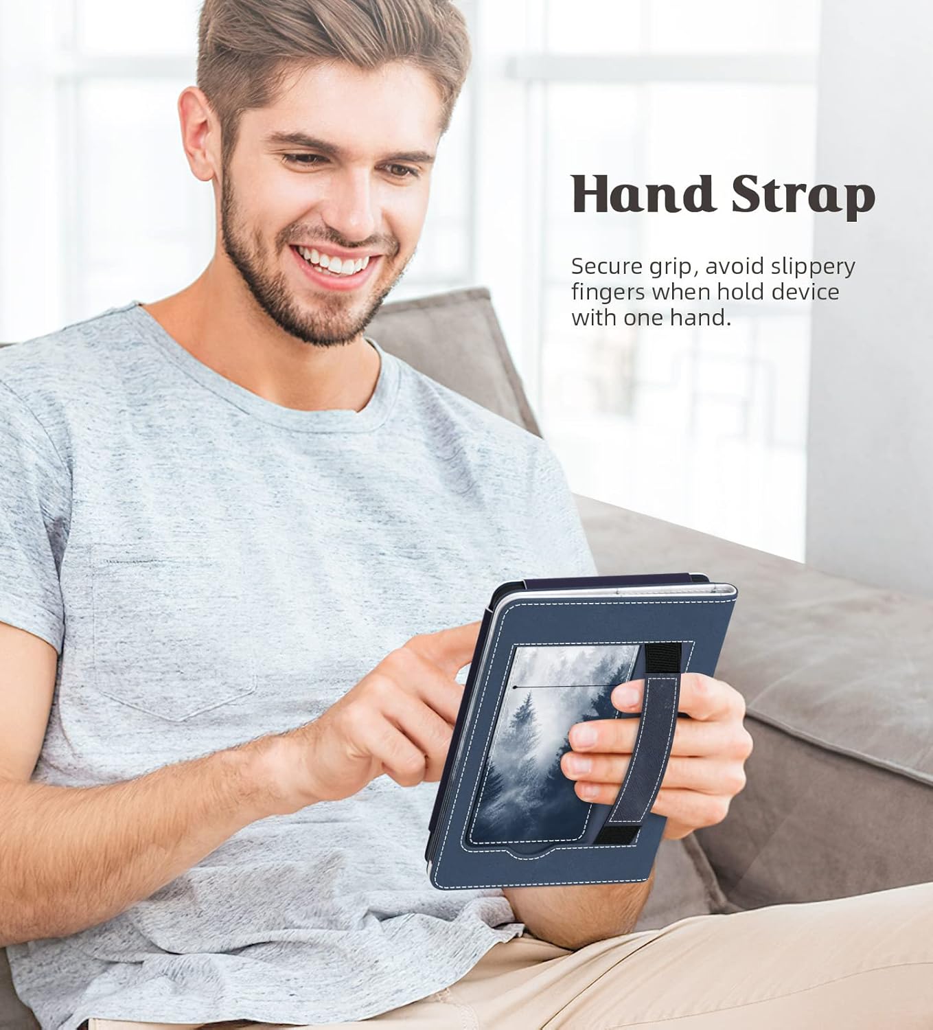 Moko Case for New Kindle of 6 "(11th generation, 2024/2022)/(10a/8th Generation, 2019/2016), Conchiglia cover in PU Iloralo with Wake/Sleep Auto Function for Kindle 2024, Gray Forest