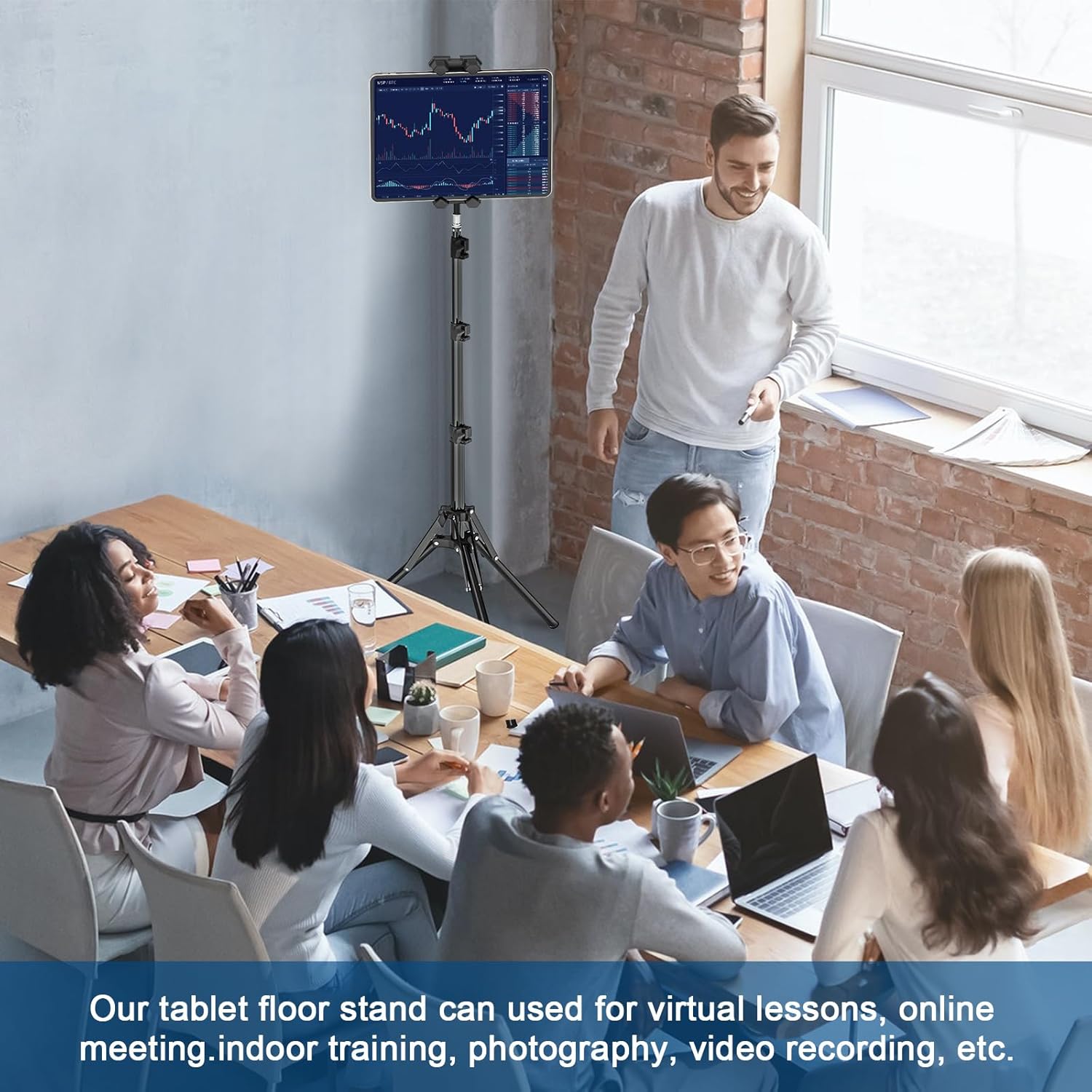 Nakelulu Tablet tripod support, 175cm adjustable iPad floor support for tablets with 360 ° swivel tripod tripod for iPad Pro, mini and tablets and 4.7-13.5-inch phones and phones