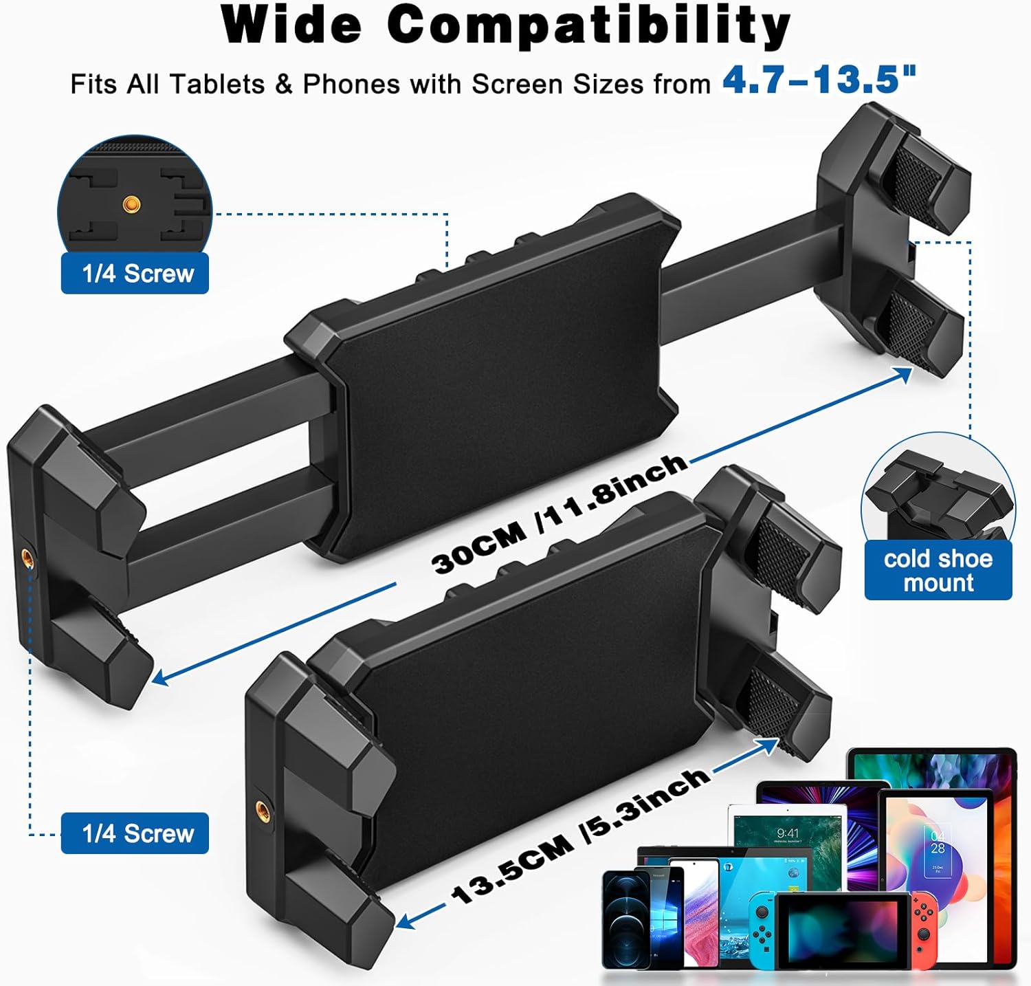 Nakelulu Tablet tripod support, 175cm adjustable iPad floor support for tablets with 360 ° swivel tripod tripod for iPad Pro, mini and tablets and 4.7-13.5-inch phones and phones