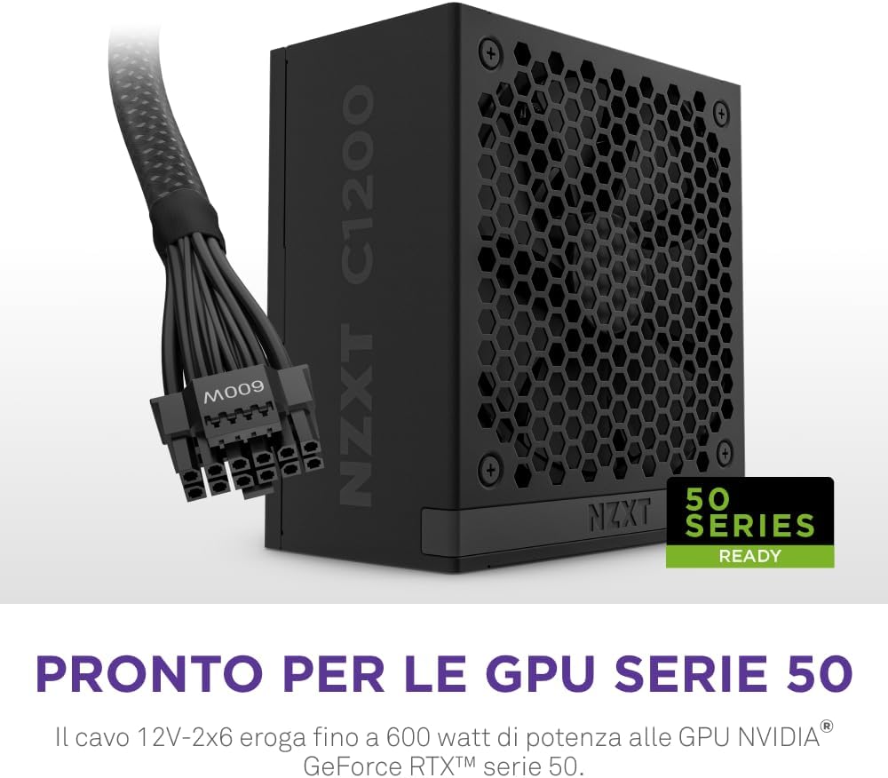 NZXT C1200 GOLD ATX 3.1 - PC power supply from fully modular gaming in reduced noise - 1200 Watt - 80 Plus Gold - 12V -2x6 connector - 100% Japanese capacitors - Black 80 Plus Gold atx 3.1 Black 1200W