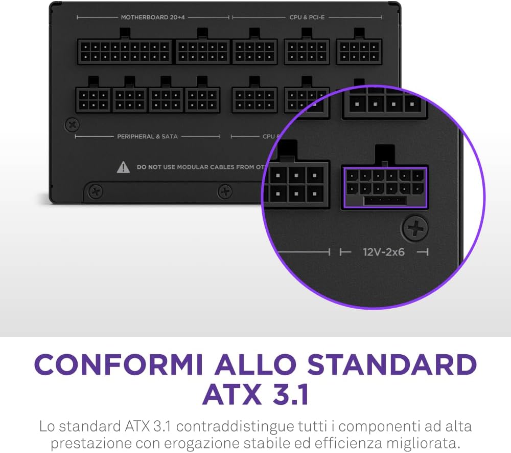 NZXT C1200 GOLD ATX 3.1 - PC power supply from fully modular gaming in reduced noise - 1200 Watt - 80 Plus Gold - 12V -2x6 connector - 100% Japanese capacitors - Black 80 Plus Gold atx 3.1 Black 1200W