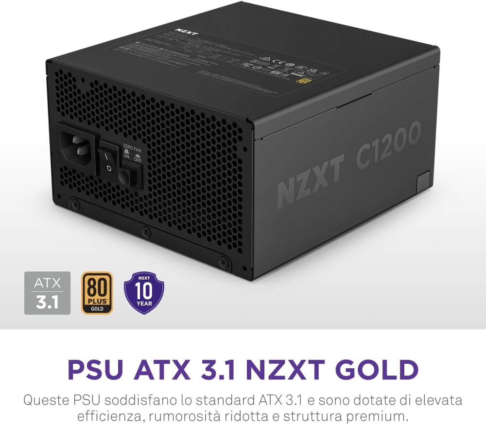NZXT C1200 GOLD ATX 3.1 - PC power supply from fully modular gaming in reduced noise - 1200 Watt - 80 Plus Gold - 12V -2x6 connector - 100% Japanese capacitors - Black 80 Plus Gold atx 3.1 Black 1200W