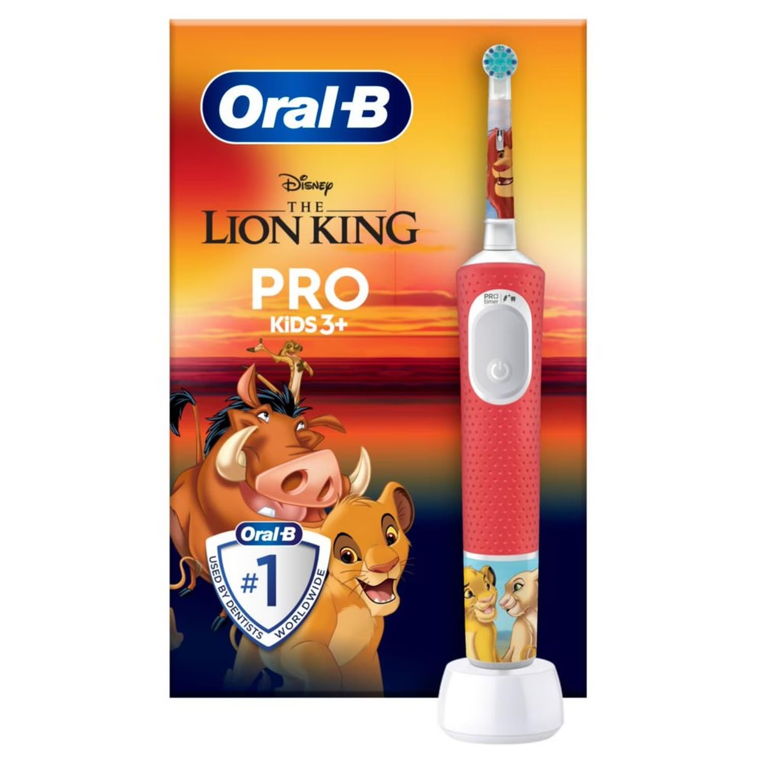 Oral -B Pro Kids König Der Löwen - Electric toothbrush for children aged 3 and up, with Sensivitiv+ for teeth care, extra soft bristles, 1 spare part, 4 stickers