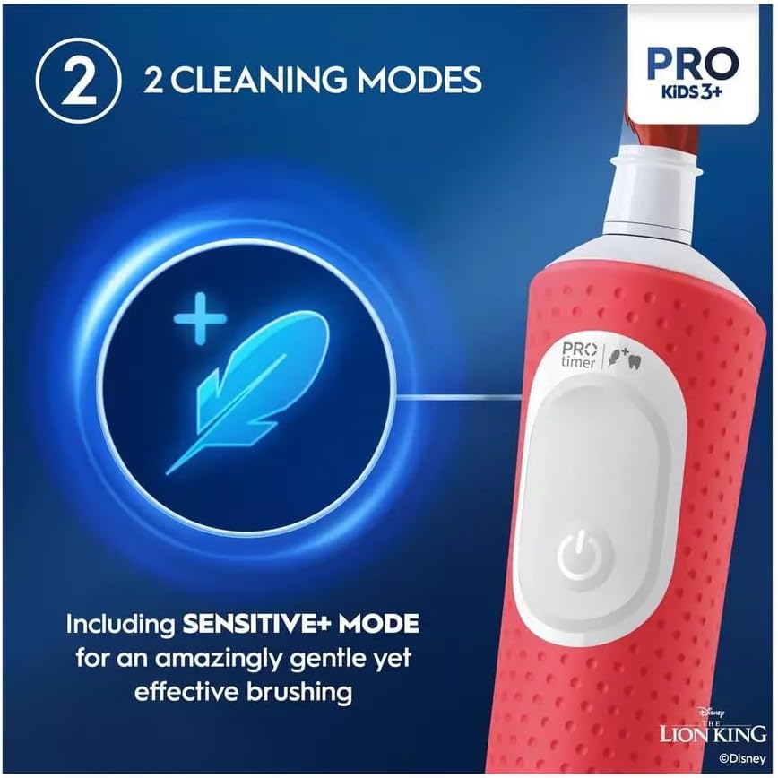 Oral -B Pro Kids König Der Löwen - Electric toothbrush for children aged 3 and up, with Sensivitiv+ for teeth care, extra soft bristles, 1 spare part, 4 stickers