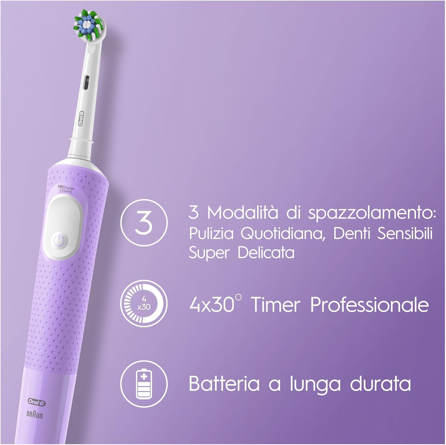 Oral-B Vitality Pro Rechargeable Electrical Brush, 3 brush modes, long-lasting battery, 1 head and 1 toothbrush, purple, gift idea Vitality Pro Protect X Clean Lilac Mist