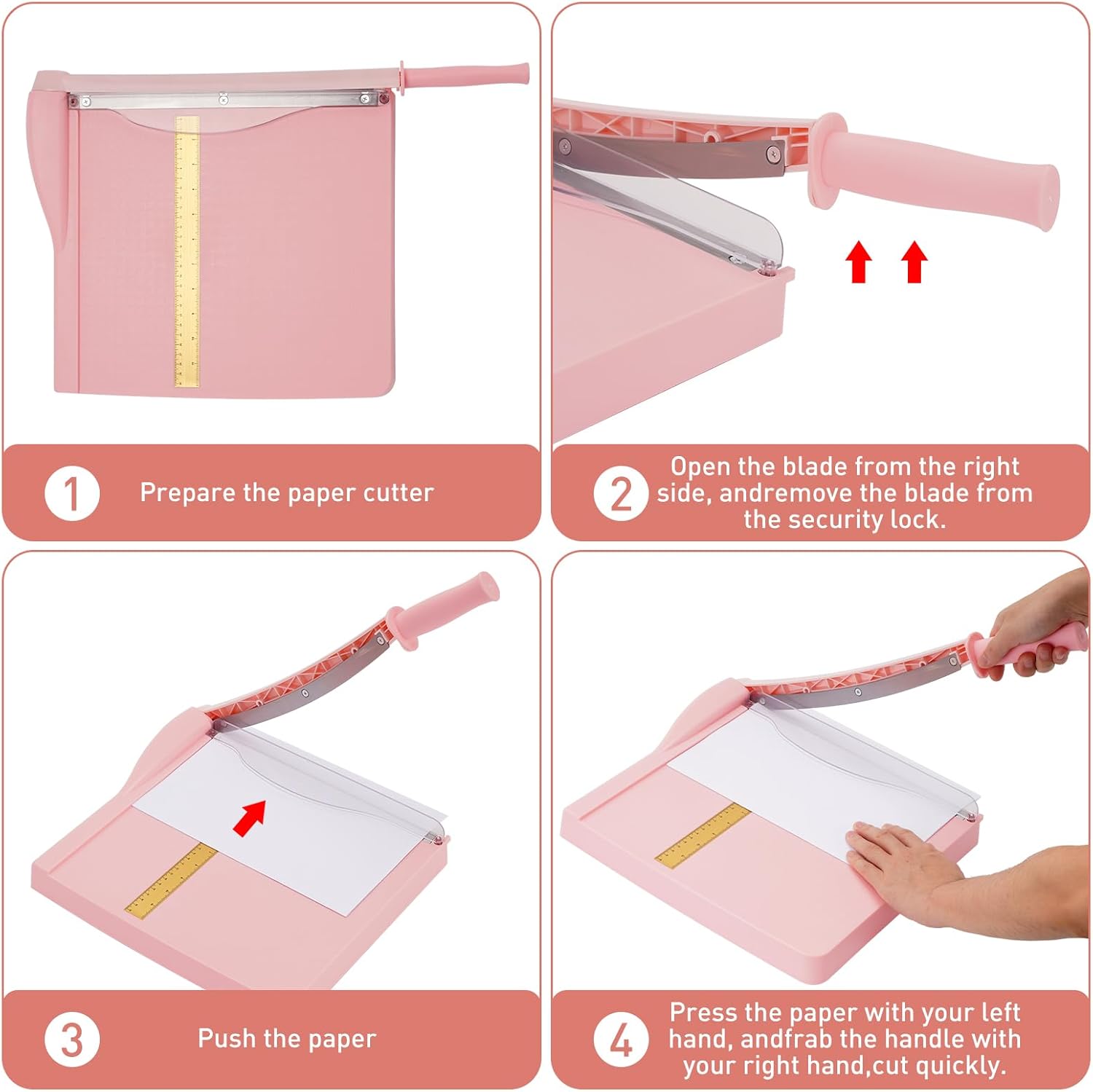 Paper Cutter, Paper Slicer with Safety Guard and Blade Lock, 12" Cut Length Guillotine Paper Cutter with 16 Sheet Capacity, Paper Cutters and Trimmers for Cardstock Cardboard (Pink)