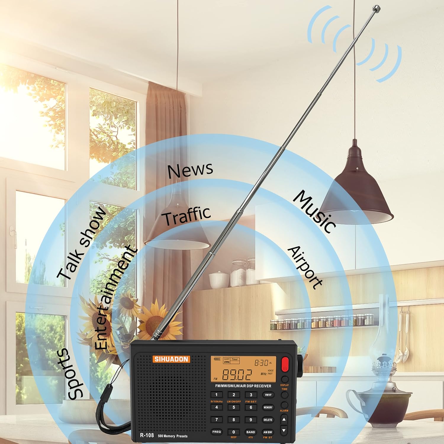 Portable Radio Sihuadon R108 FM AM SW Radio Multibanda Rechargeable Excellent Reception View of the Retroil Radio Time Digital Radio Suspension Time Alarm Black Alarm