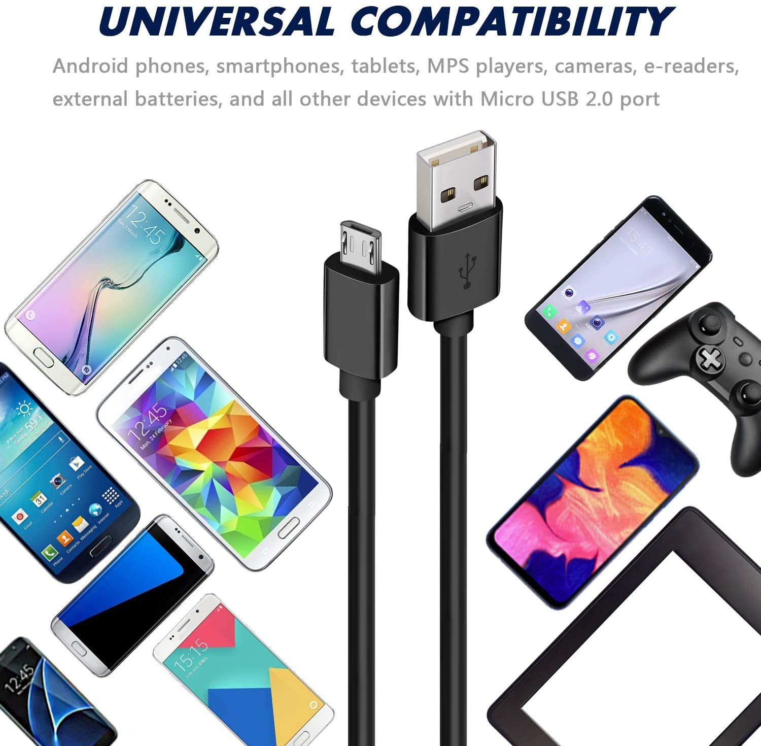 Replacement USB charging data cable for mobile phones and tablets, Kindle and Kobo e-book readers, white paper, fire, Fire HD before 2021