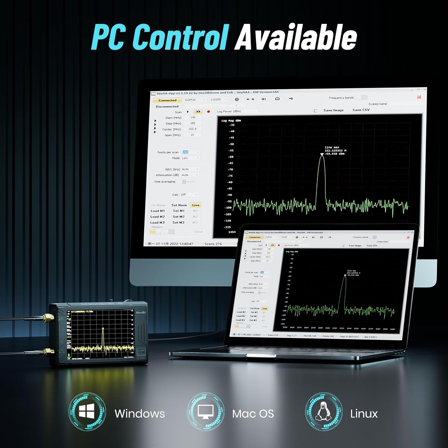 Seesii Tinysa Ultra+ ZS407 7.3 GHz spectrum analyzer: 2025, 4 "screen, HW V0.5.4, 100 KHz–7.3 GHz, laptop, RF generator 2-1 100 KHz–900 MHz, MF/HF/VHF/UHF Tinysa Ultra+ ZS407 updated