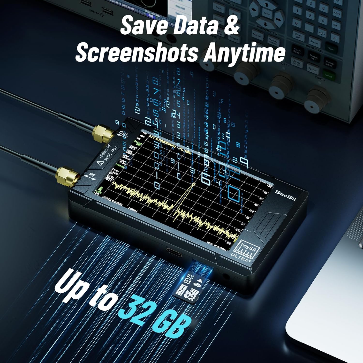 SeeSii TinySA Ultra+ ZS407 7.3GHz Spectrum Analyzer: 2025 Upgraded 4 Inch HW V0.5.4 100kHz-7.3GHz Handheld Tiny Frequency Analyzer - 2-in-1 RF Signal Generator 100kHz to 900MHz MF/HF/VHF UHF 7.3GHz ZS407