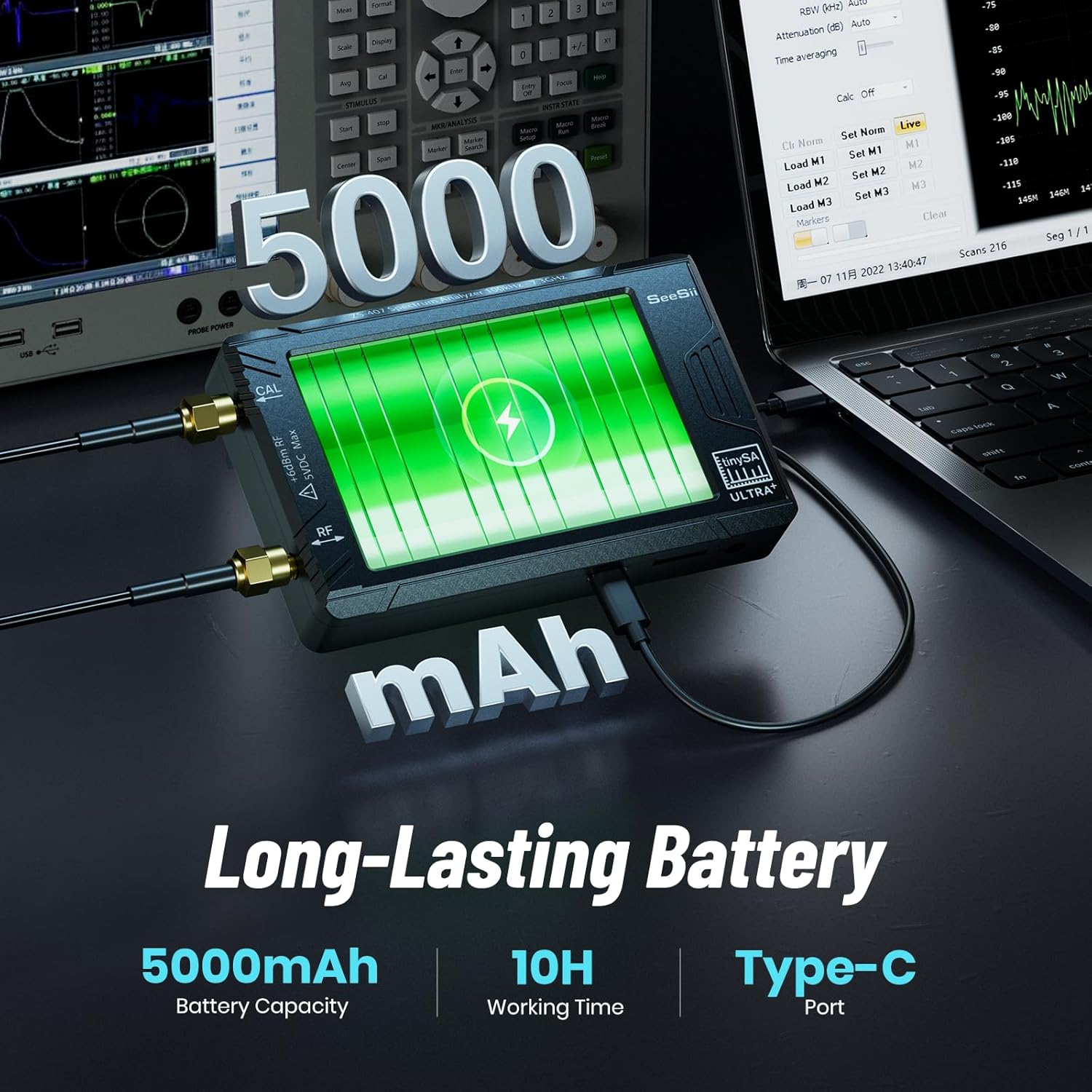 SeeSii TinySA Ultra+ ZS407 7.3GHz Spectrum Analyzer: 2025 Upgraded 4 Inch HW V0.5.4 100kHz-7.3GHz Handheld Tiny Frequency Analyzer - 2-in-1 RF Signal Generator 100kHz to 900MHz MF/HF/VHF UHF 7.3GHz ZS407