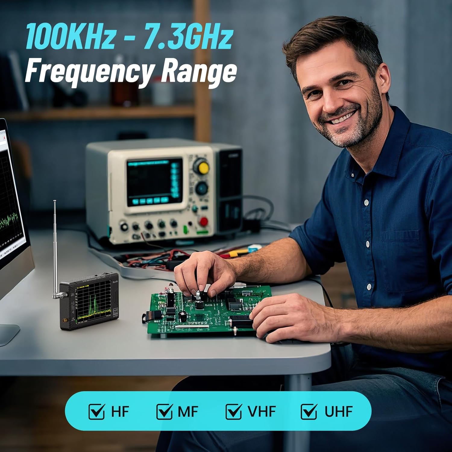 SeeSii TinySA Ultra+ ZS407 7.3GHz Spectrum Analyzer: 2025 Upgraded 4 Inch HW V0.5.4 100kHz-7.3GHz Handheld Tiny Frequency Analyzer - 2-in-1 RF Signal Generator 100kHz to 900MHz MF/HF/VHF UHF 7.3GHz ZS407