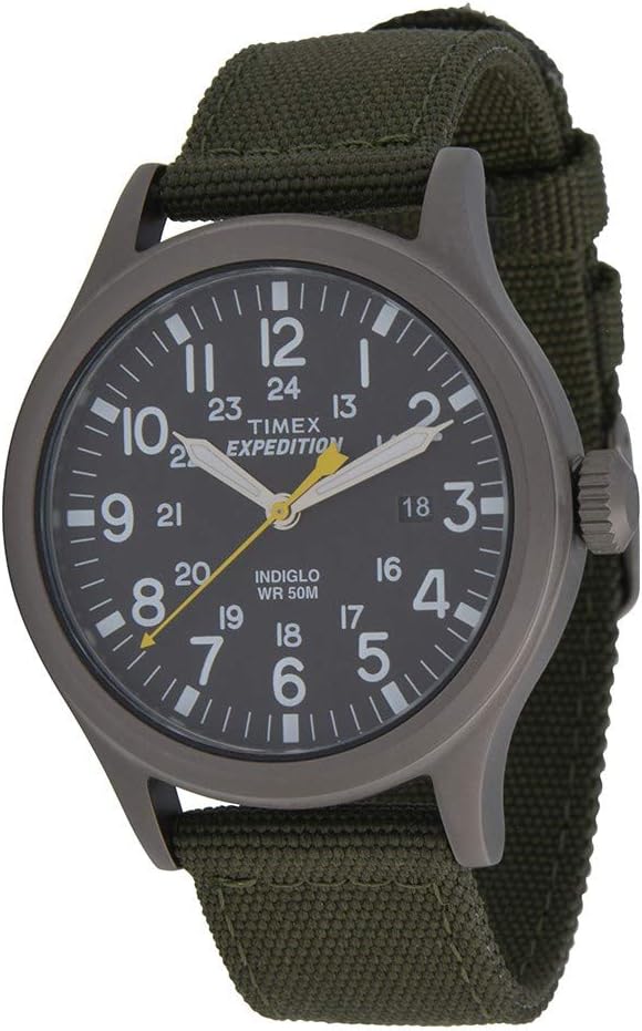 TIMEX Analog Quartz Men's Quartz Watch with Black Fabric/Leather Cinturo (Black/Green)