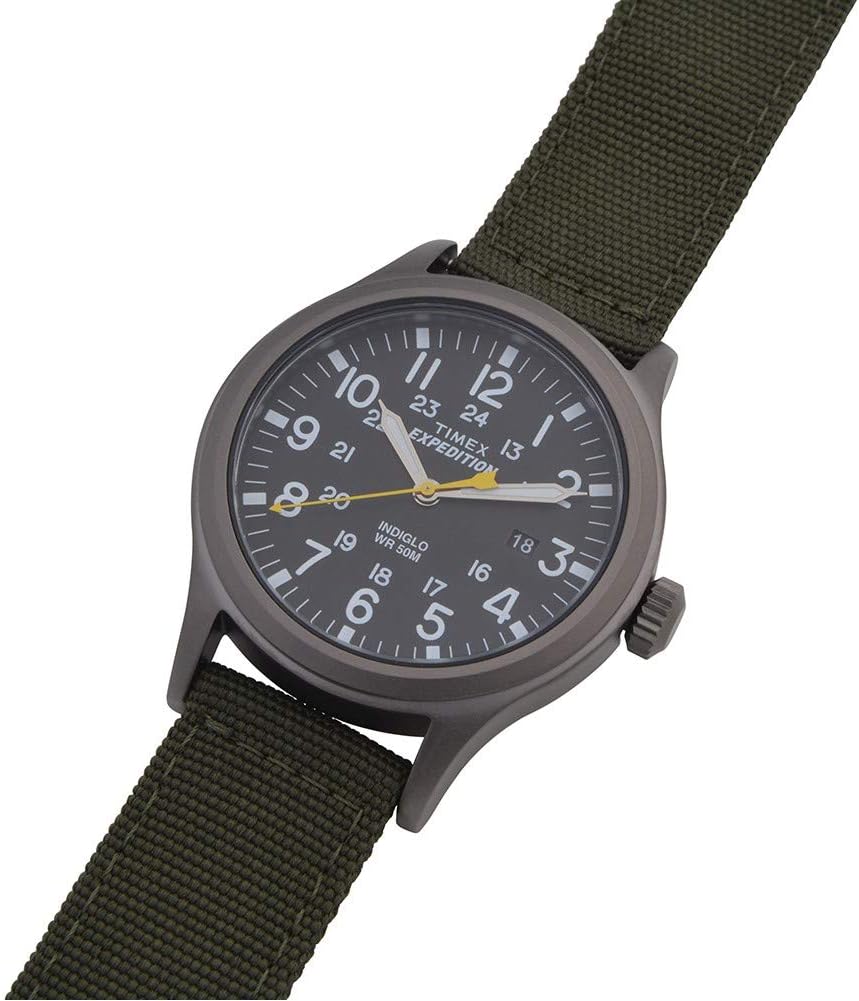 TIMEX Analog Quartz Men's Quartz Watch with Black Fabric/Leather Cinturo (Black/Green)
