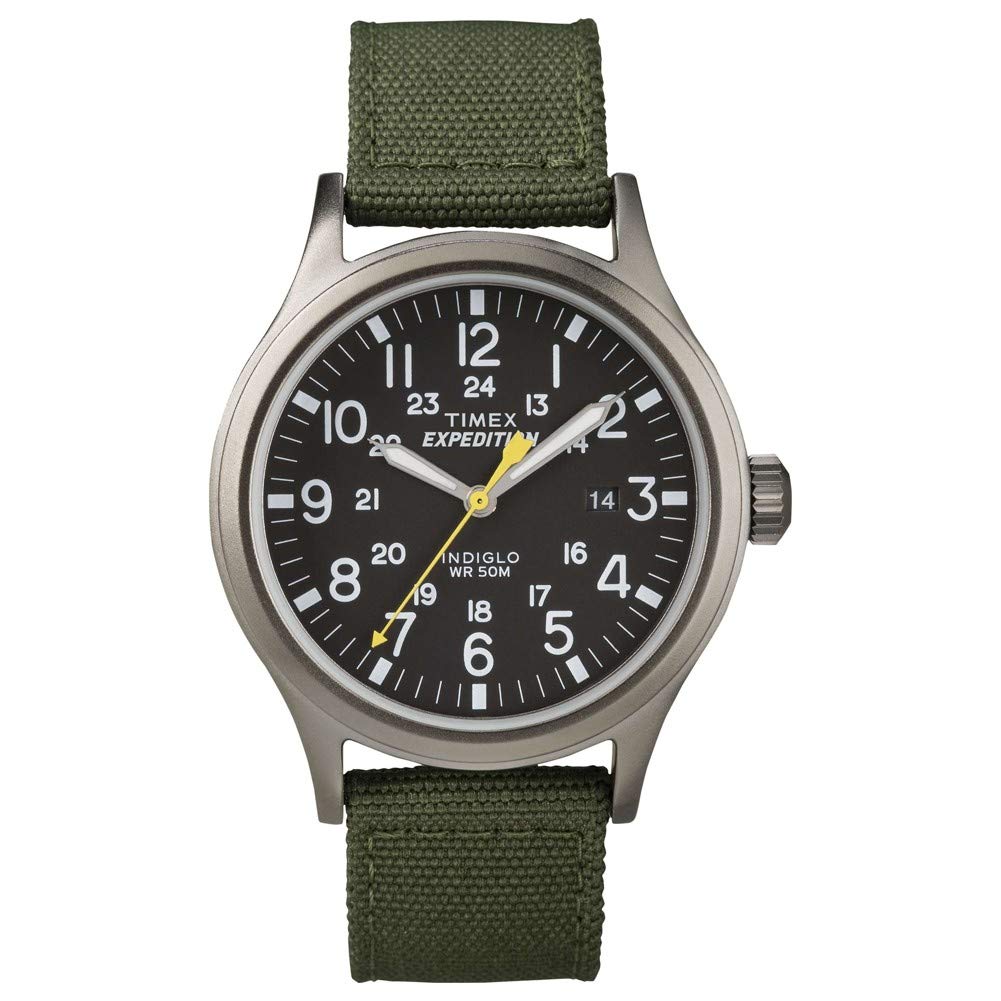 TIMEX Analog Quartz Men's Quartz Watch with Black Fabric/Leather Cinturo (Black/Green)