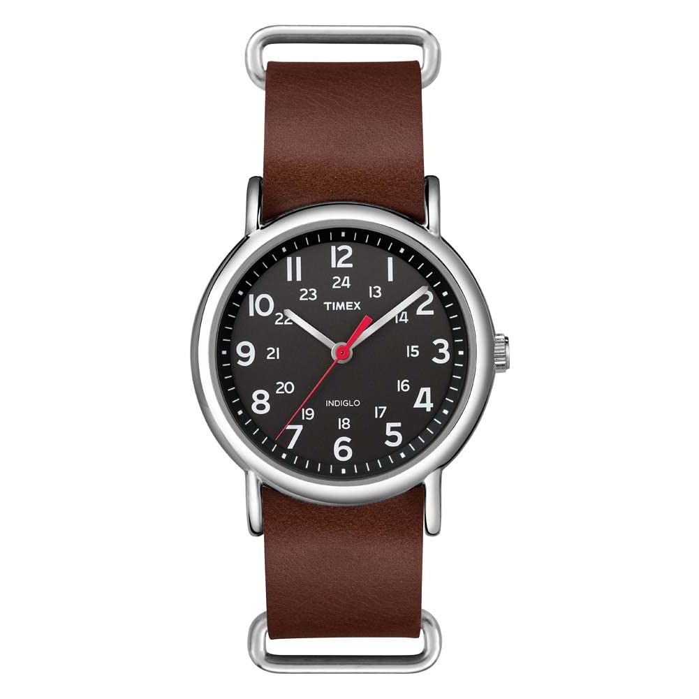 Timex Weekender 38mm Unisex Analog Watch | INDIGLO Backlight | Adjustable Durable Nylon Fabric Slip Through Strap | 24 Hour Time Brown/Silver-Tone/Black