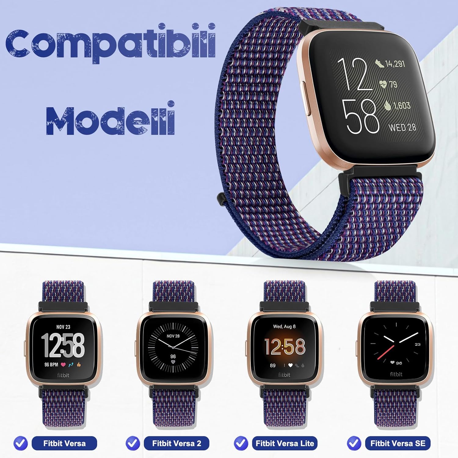 Tumcez Nylon strap compatible with Fitbit Pour 2/Fitbit Versa/Fitbit Pour Lite/Fitbit pour if Sports Sports Renting Adjustable for women Indigo