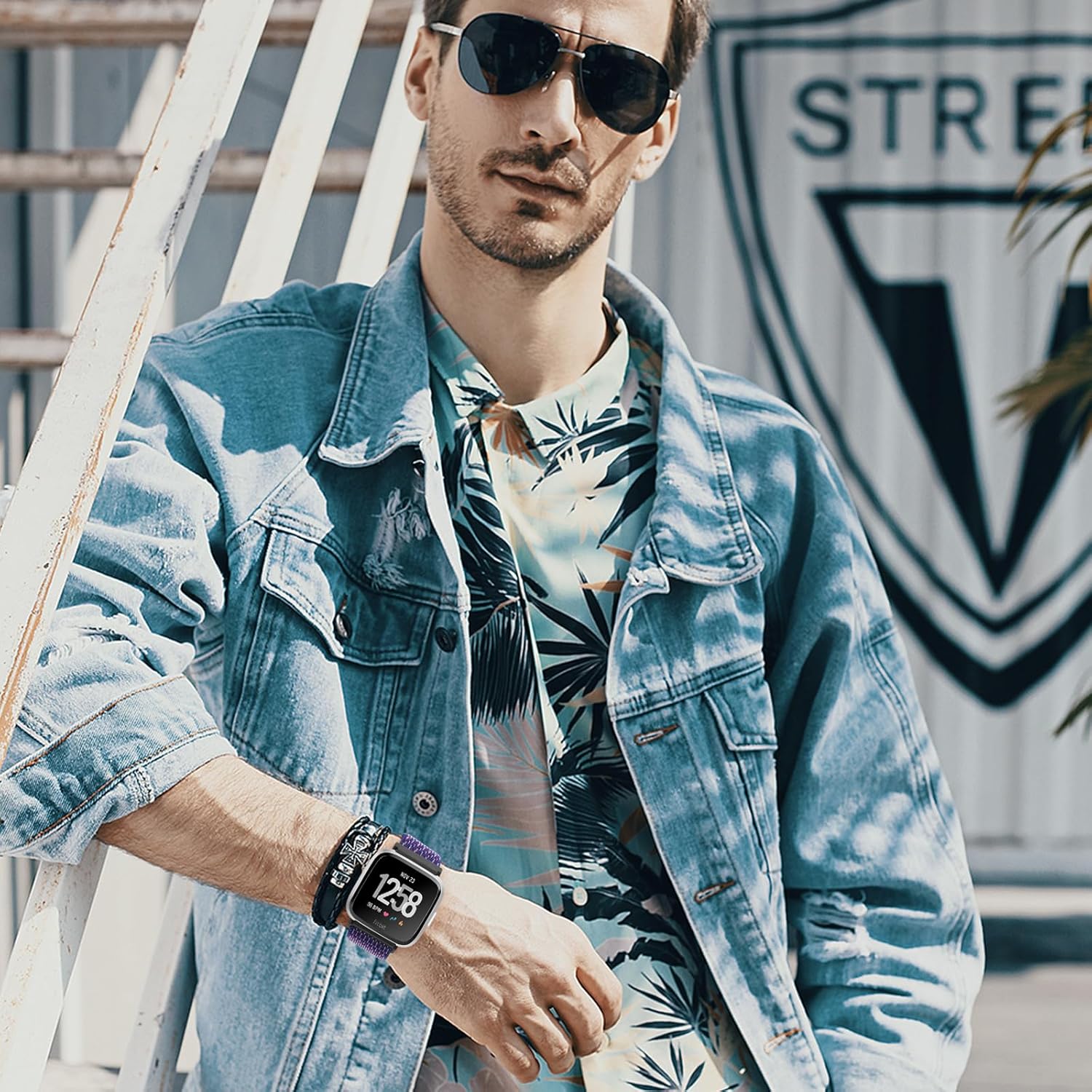 Tumcez Nylon strap compatible with Fitbit Pour 2/Fitbit Versa/Fitbit Pour Lite/Fitbit pour if Sports Sports Renting Adjustable for women Indigo